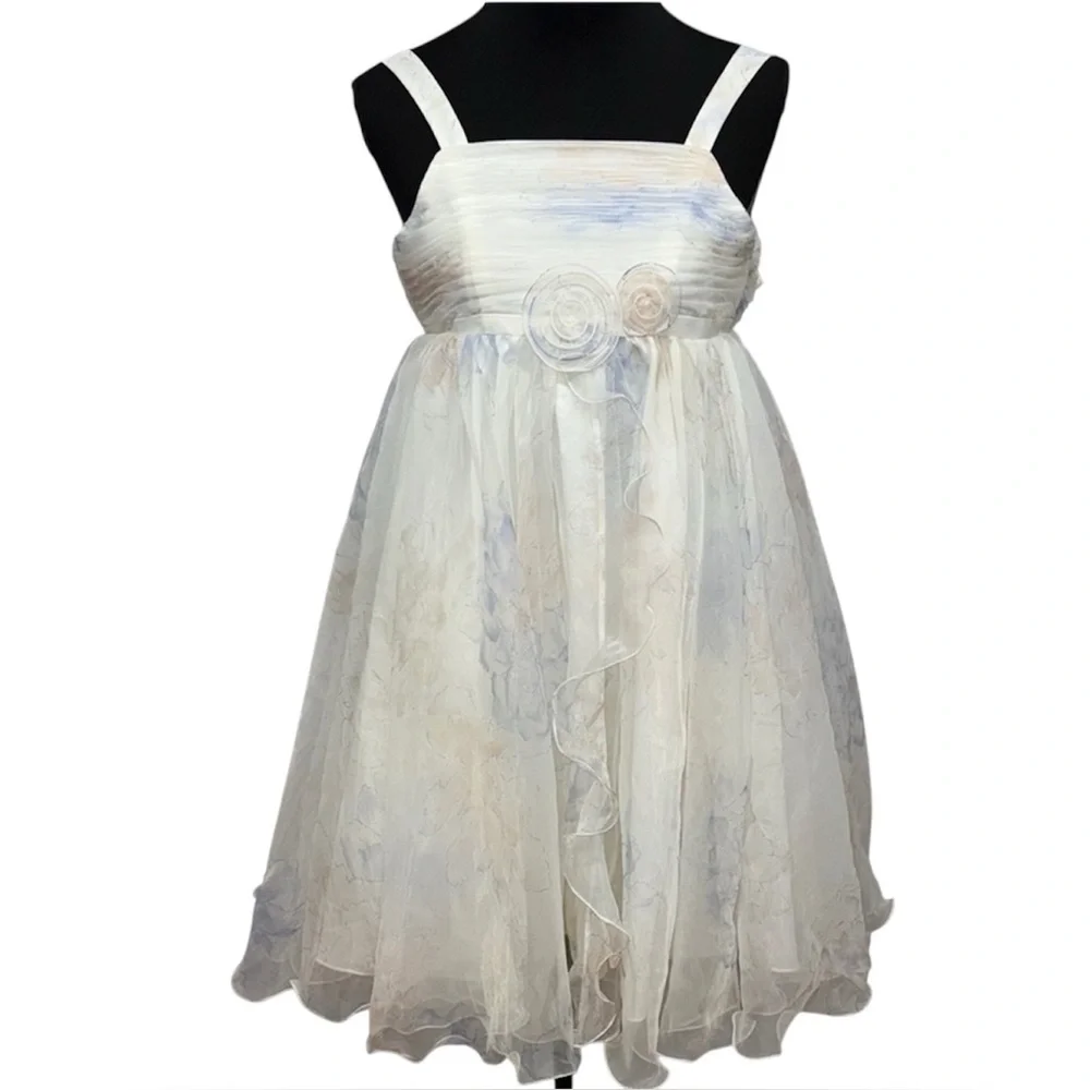 David’s Bridal Size 12 Ivory Floral Tulle Flower Girl Formal Occasion Dress - Picture 1 of 8